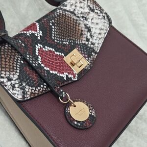 Dune London Burgundy and Snake Print Satchel